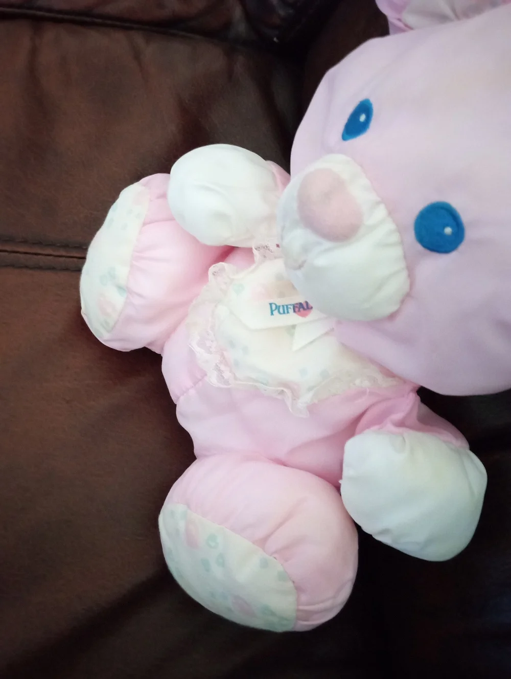 VTG 1994 Fisher Price Puffalump 9” Baby Pink Nylon Teddy Bear Rattle Lovey